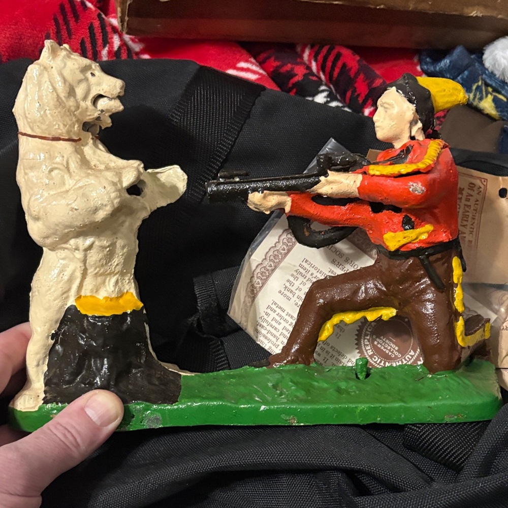 Indian and Bear Cast-Iron Bank